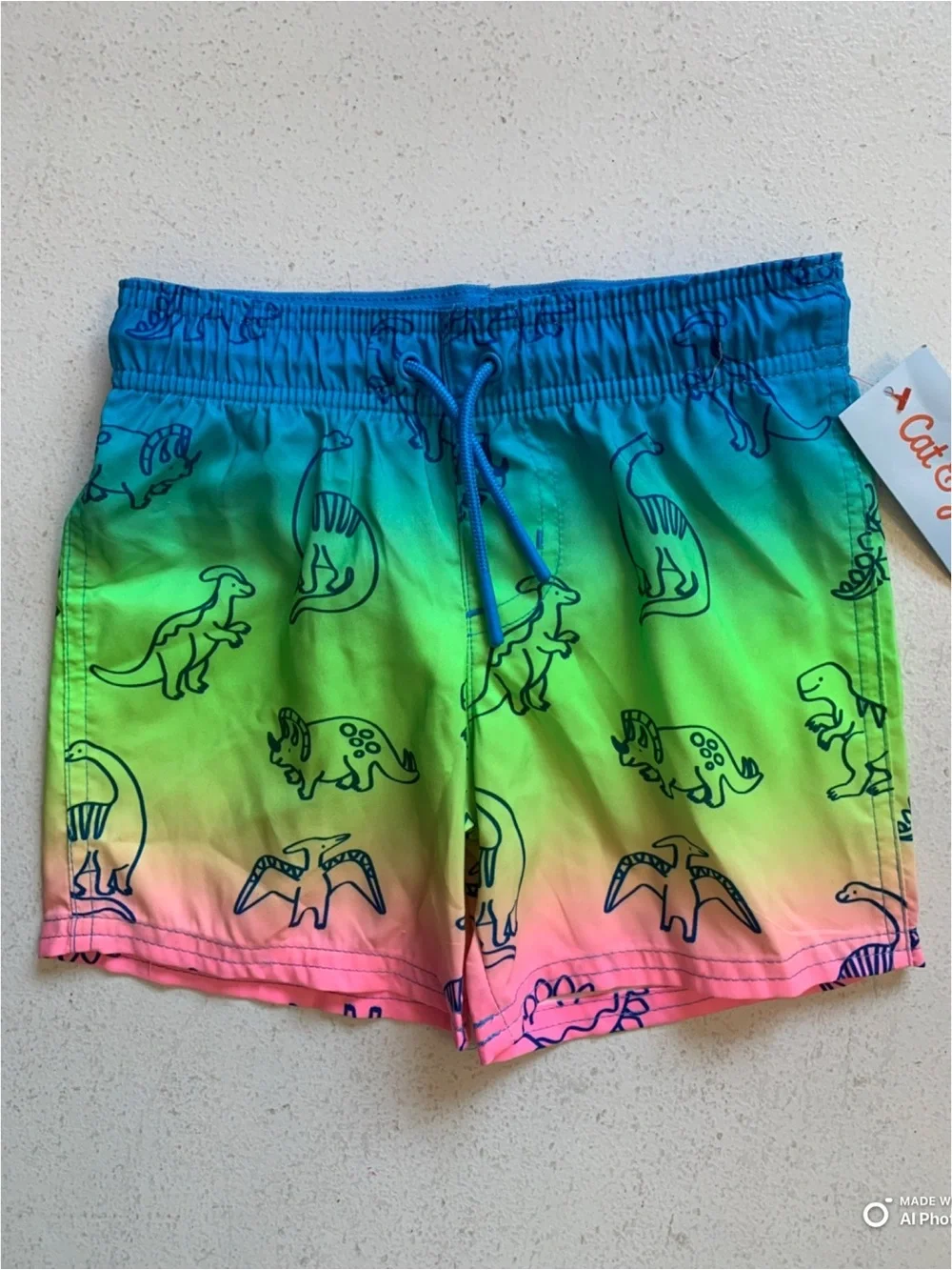 Cat & Jack Dinosaur Print Swim Trunks Swimsuit Boys Size 4T NWT Blue Green Pink
